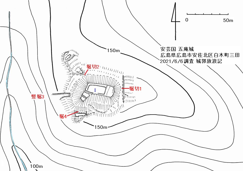 安芸 五庵城の縄張図
