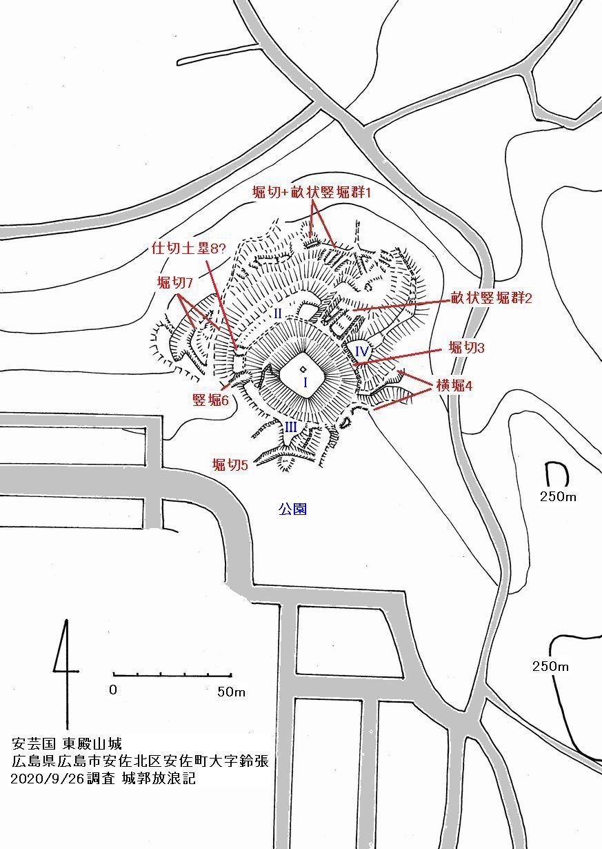 安芸 東殿山城の縄張図