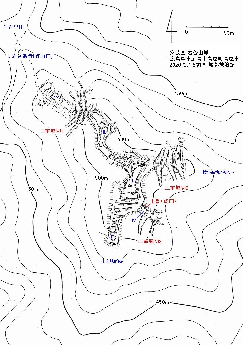 安芸 岩谷山城の縄張図