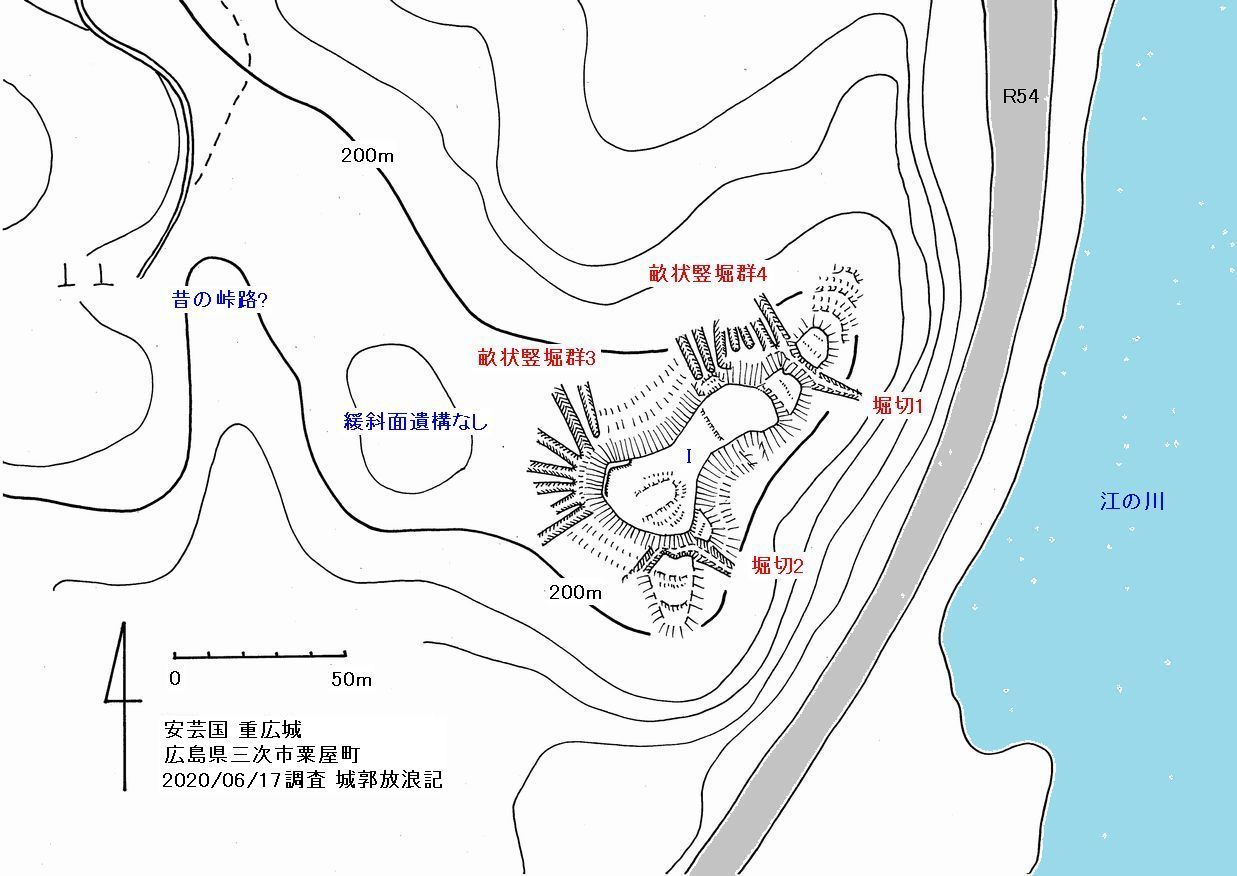 安芸 重広城の縄張図