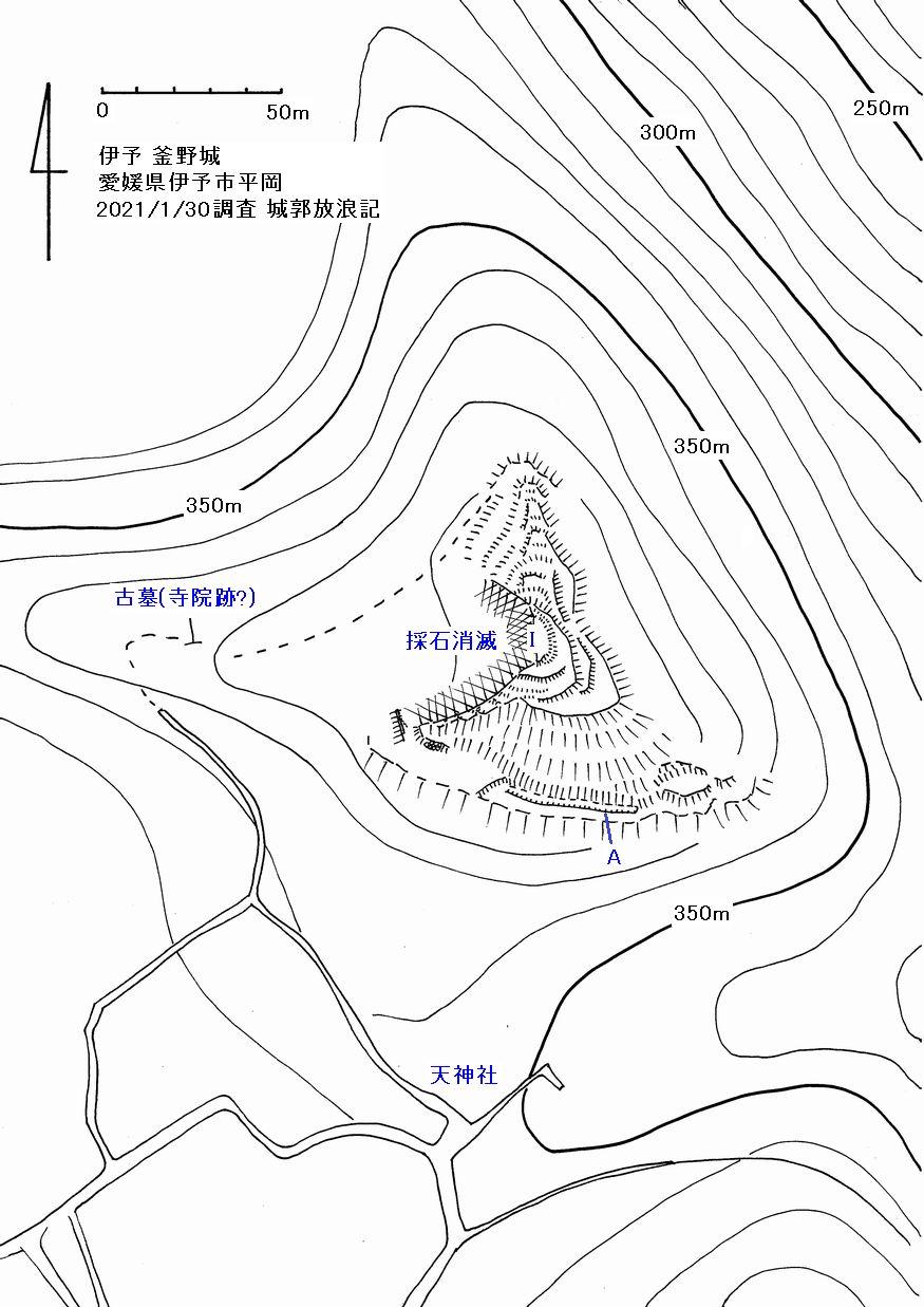 伊予 釜野城の縄張図