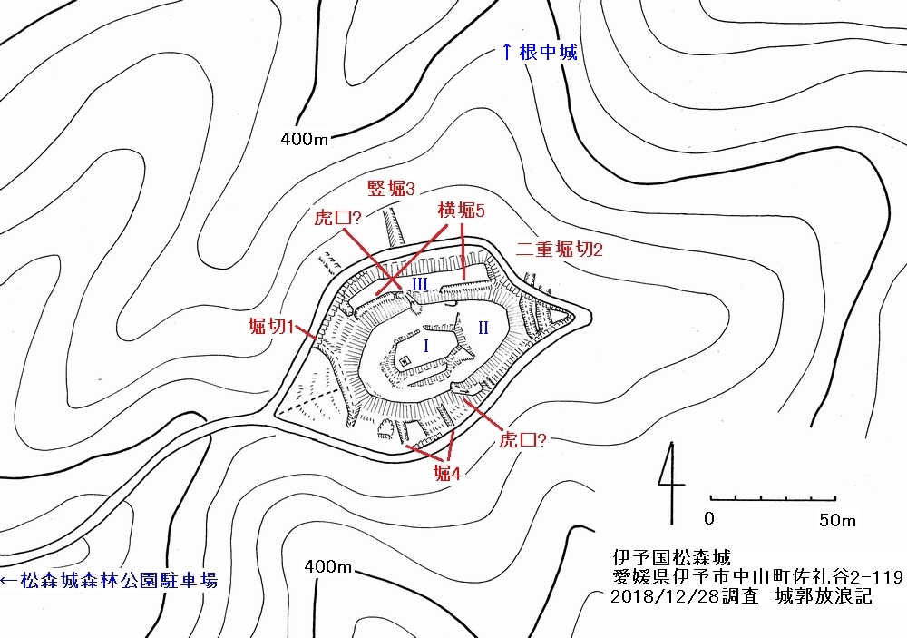 伊予 松森城の縄張図