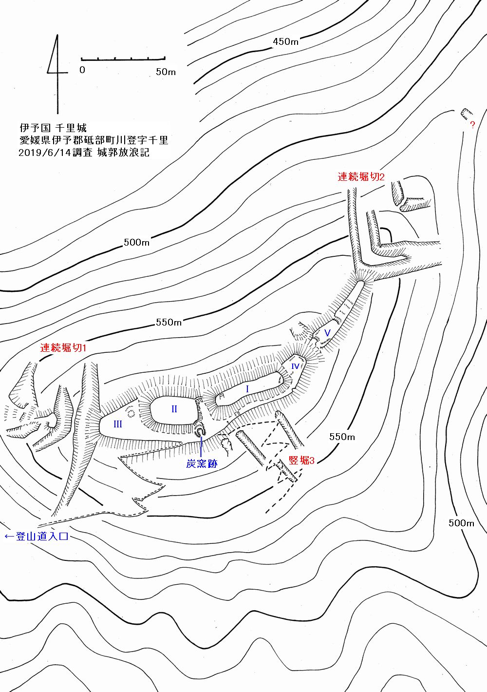 伊予 千里城の縄張図