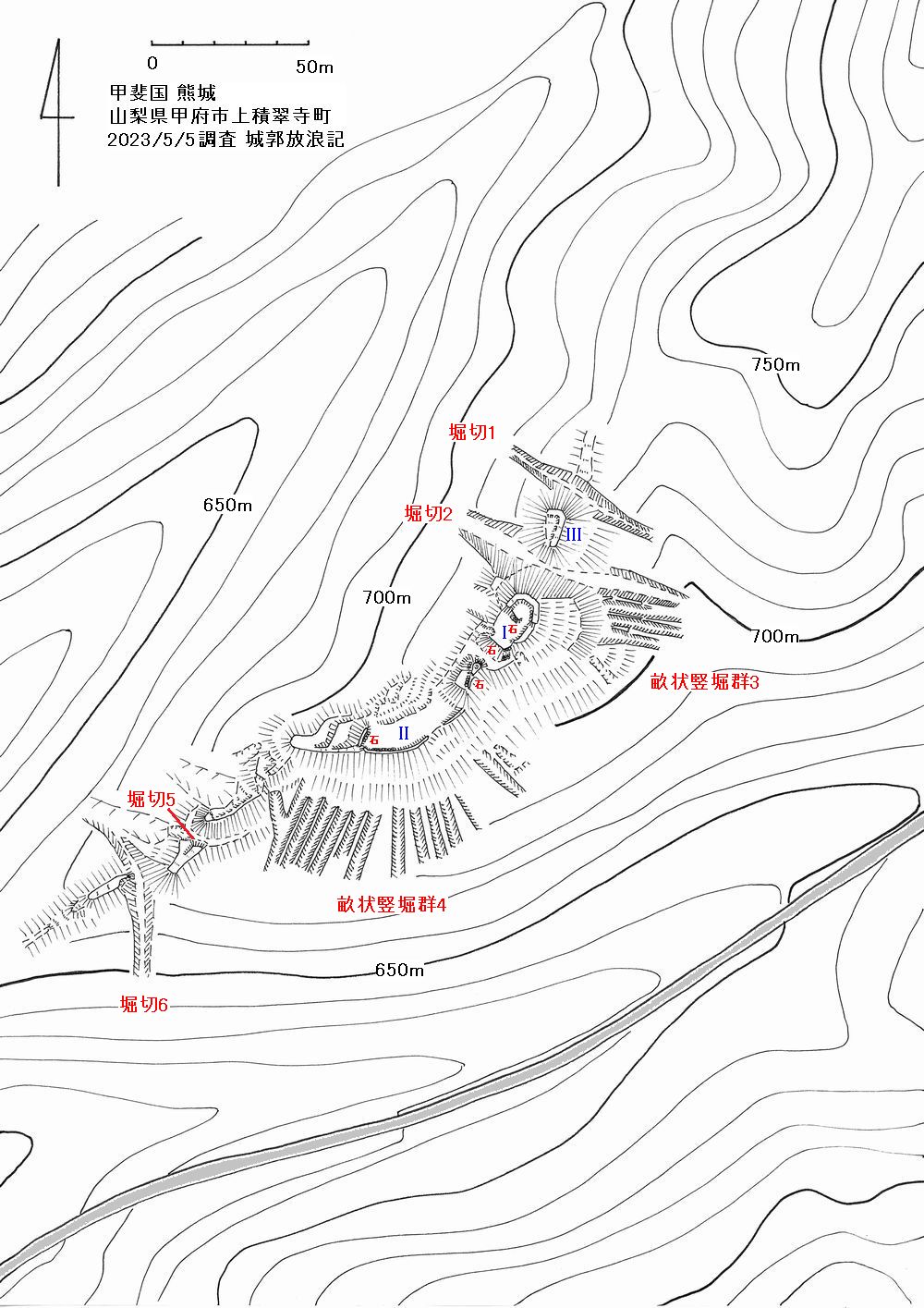 甲斐 熊城の縄張図