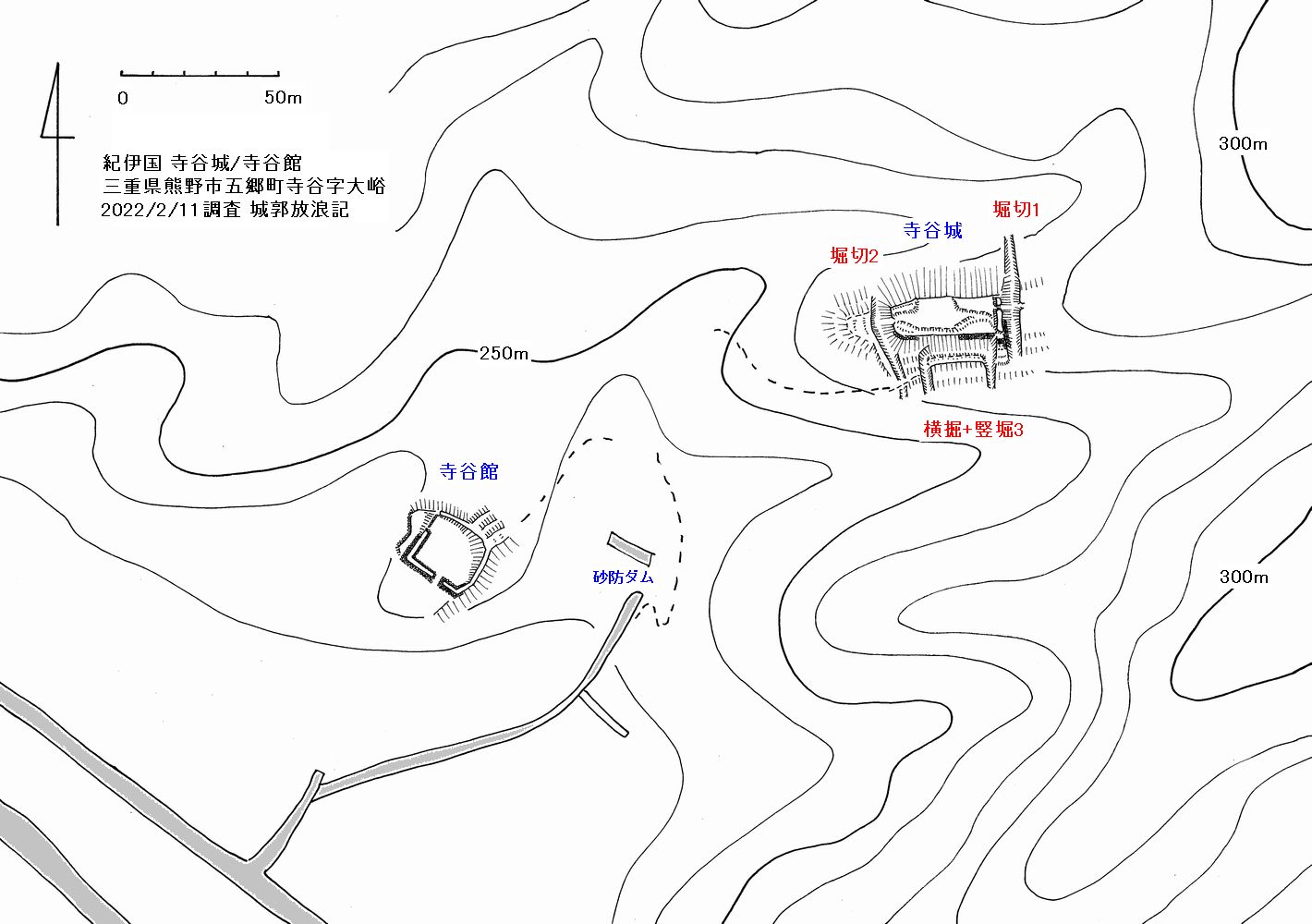 紀伊 寺谷城の縄張図