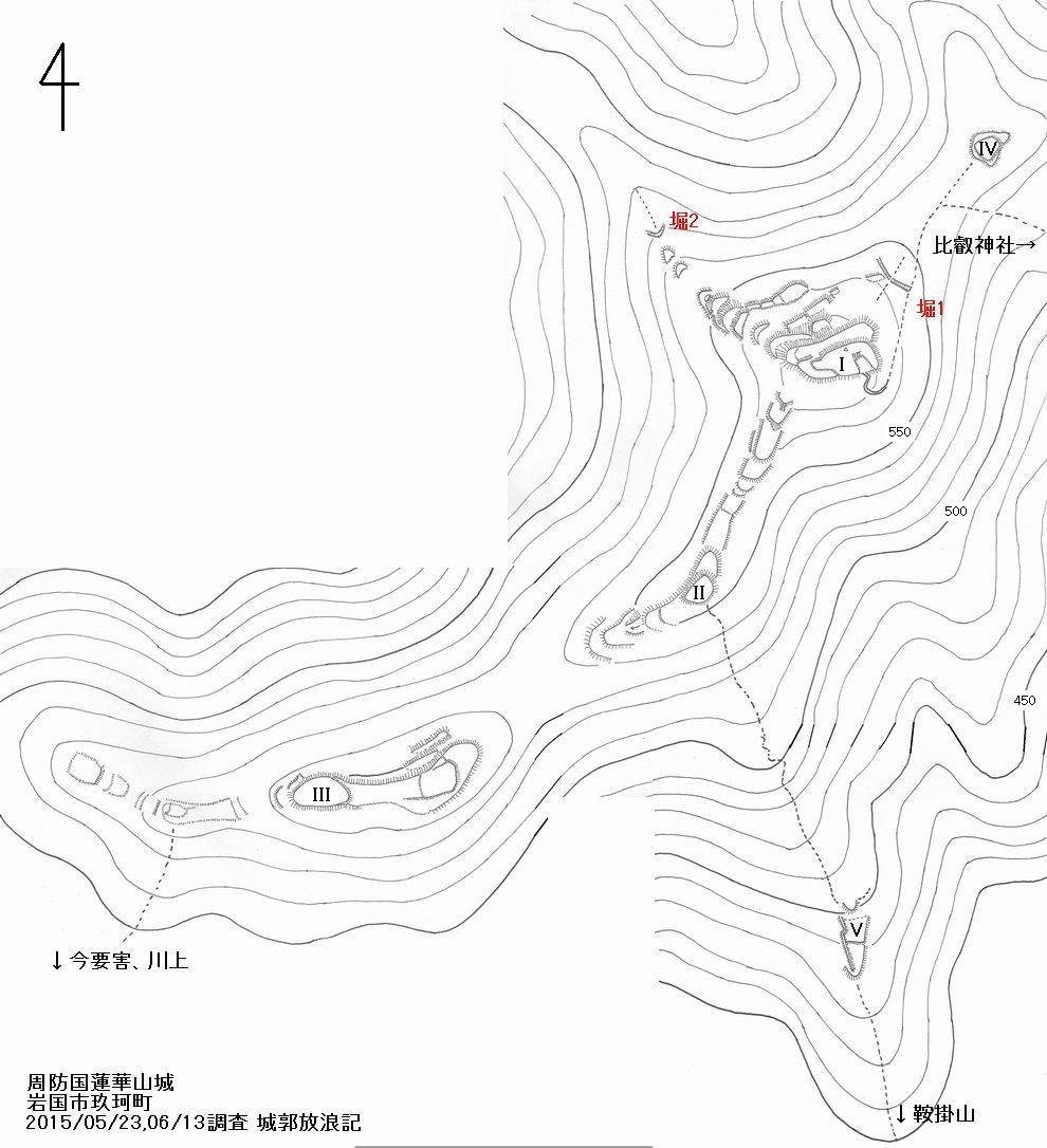 周防 蓮華山城の縄張図